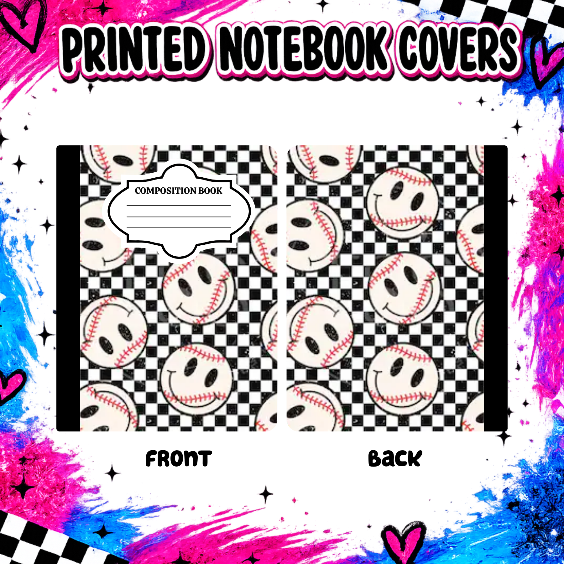 Checkered Smile Baseball Notebook Cover