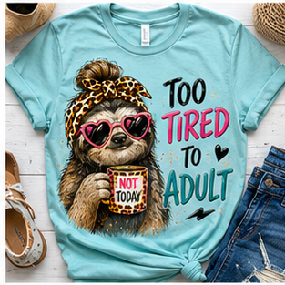 TOO TIRED TO ADULT SLATH DTF TRANSFER